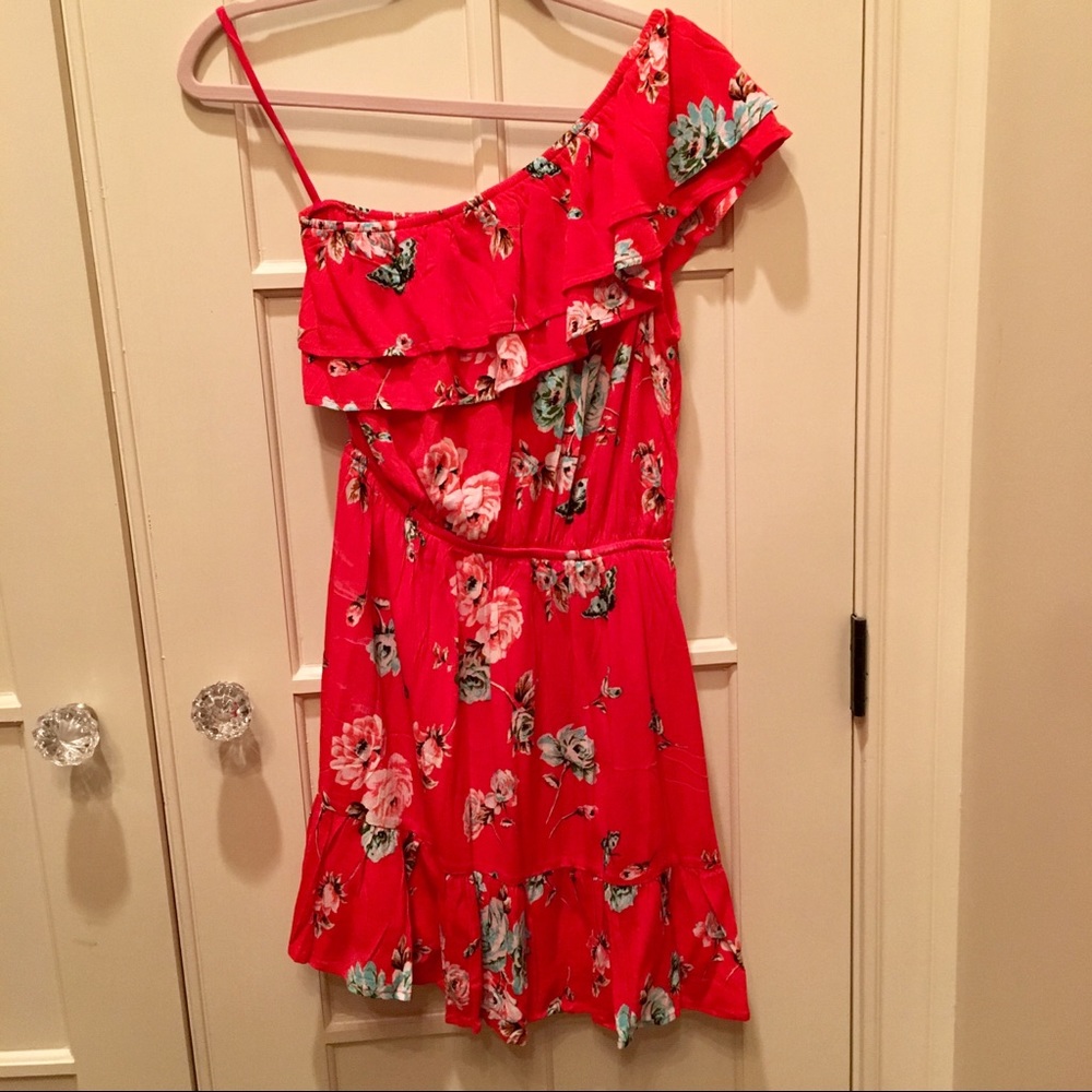 Love Fire One Shoulder Red Floral Dress -NWT